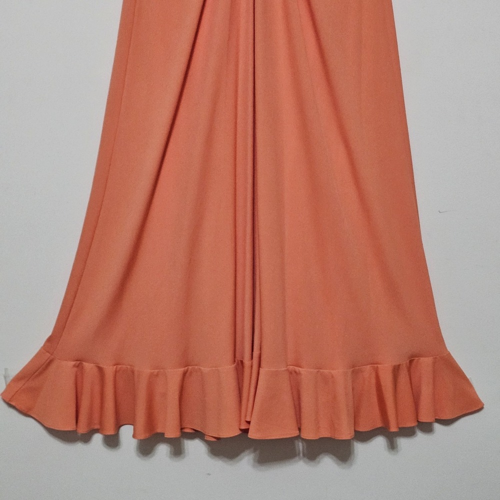 Badgley Mischka Dress Size 0 Fit X Orange Halter Ruched Sleeveless Long Maxi 350 - Picture 5 of 16